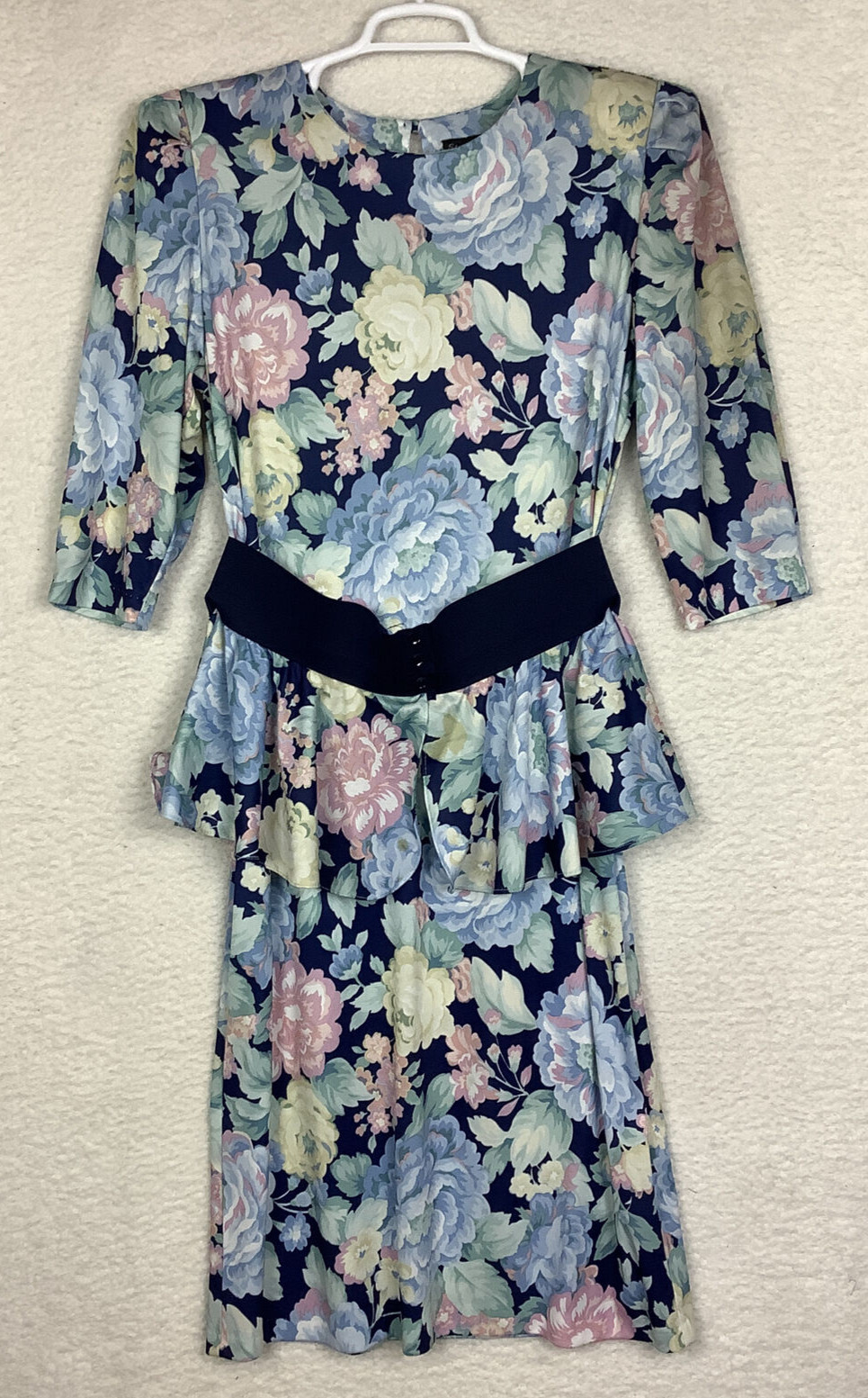 Vintage Statements ALine Peplum Dress Womens 14 Granny Core Stretch Belt Floral