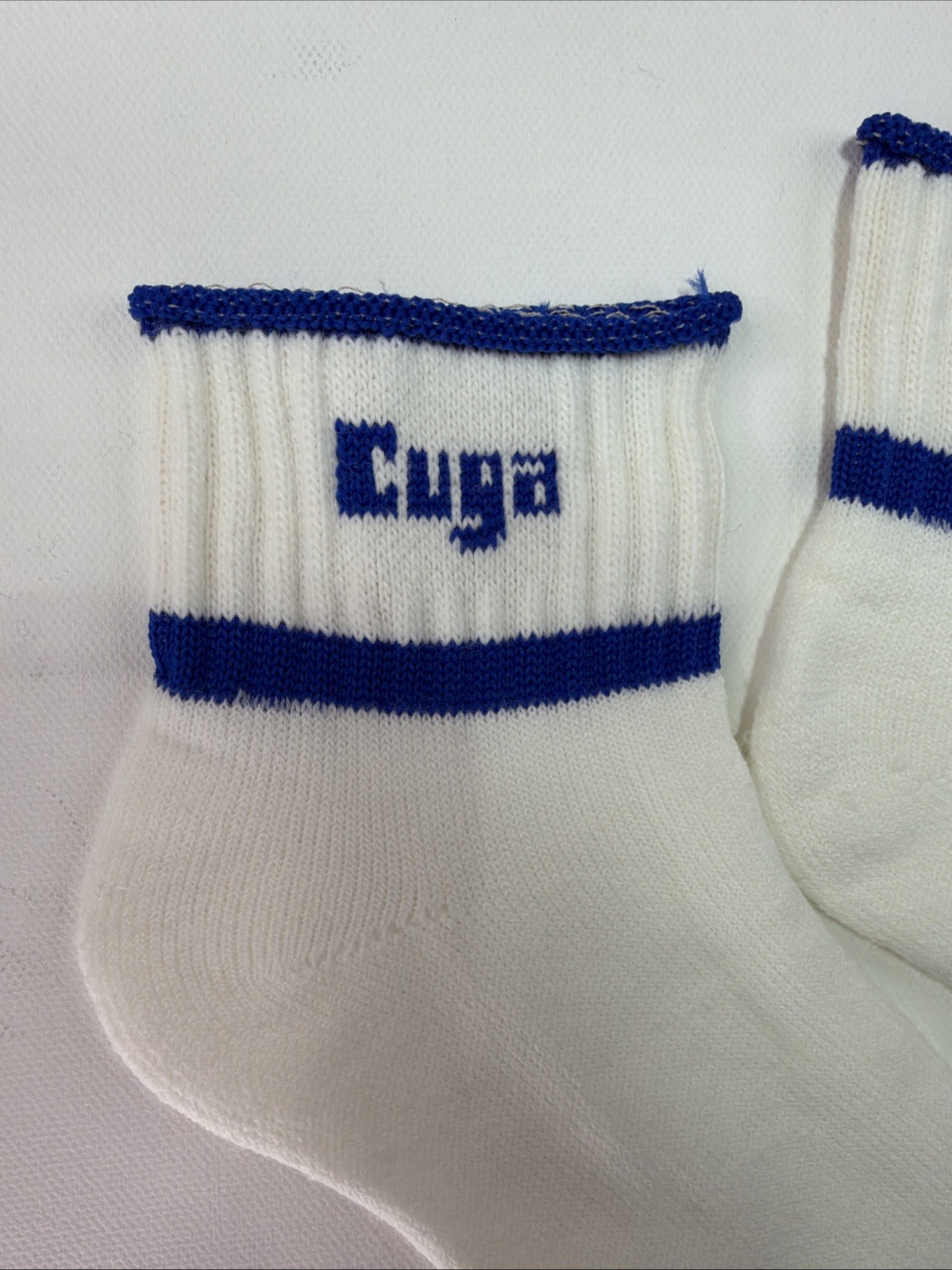 VTG 9-11 Low Cut Socks Ankle Acrylic Thick „CUGA” Unisex White Royal Blue 80s