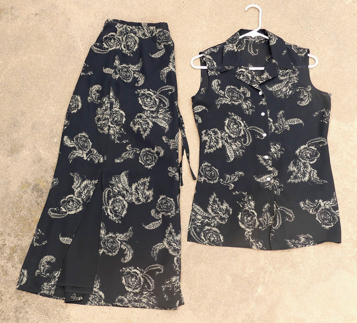 VNT Two Piece Set LONG WRAP SKIRT & SLEEVELESS BLOUSE SzS 70s 80s 90s Retro