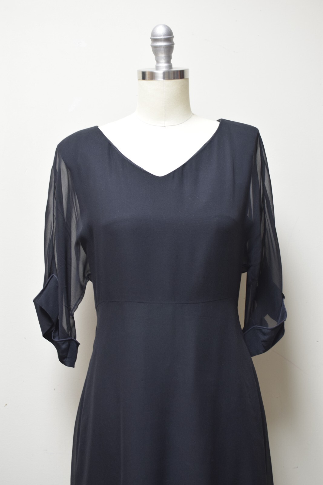 Vintage 70/80s Holly’s Harp Dress 100% Silk Long Sleeve Chiffon Overlay Black~S~
