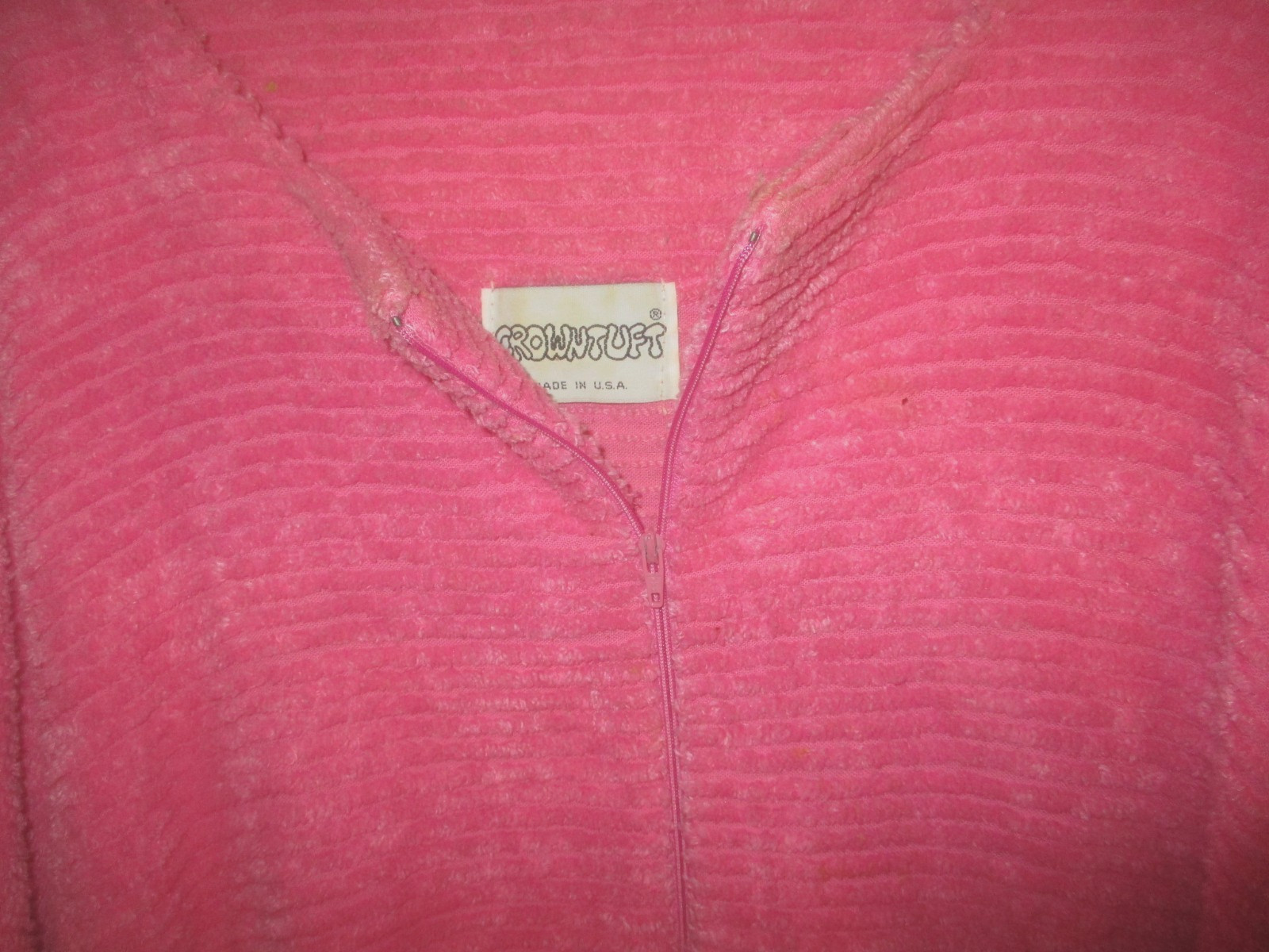 Vintage 70s Pink Cotton Chenille Zip Up Robe XL Knee Length Crowntuft