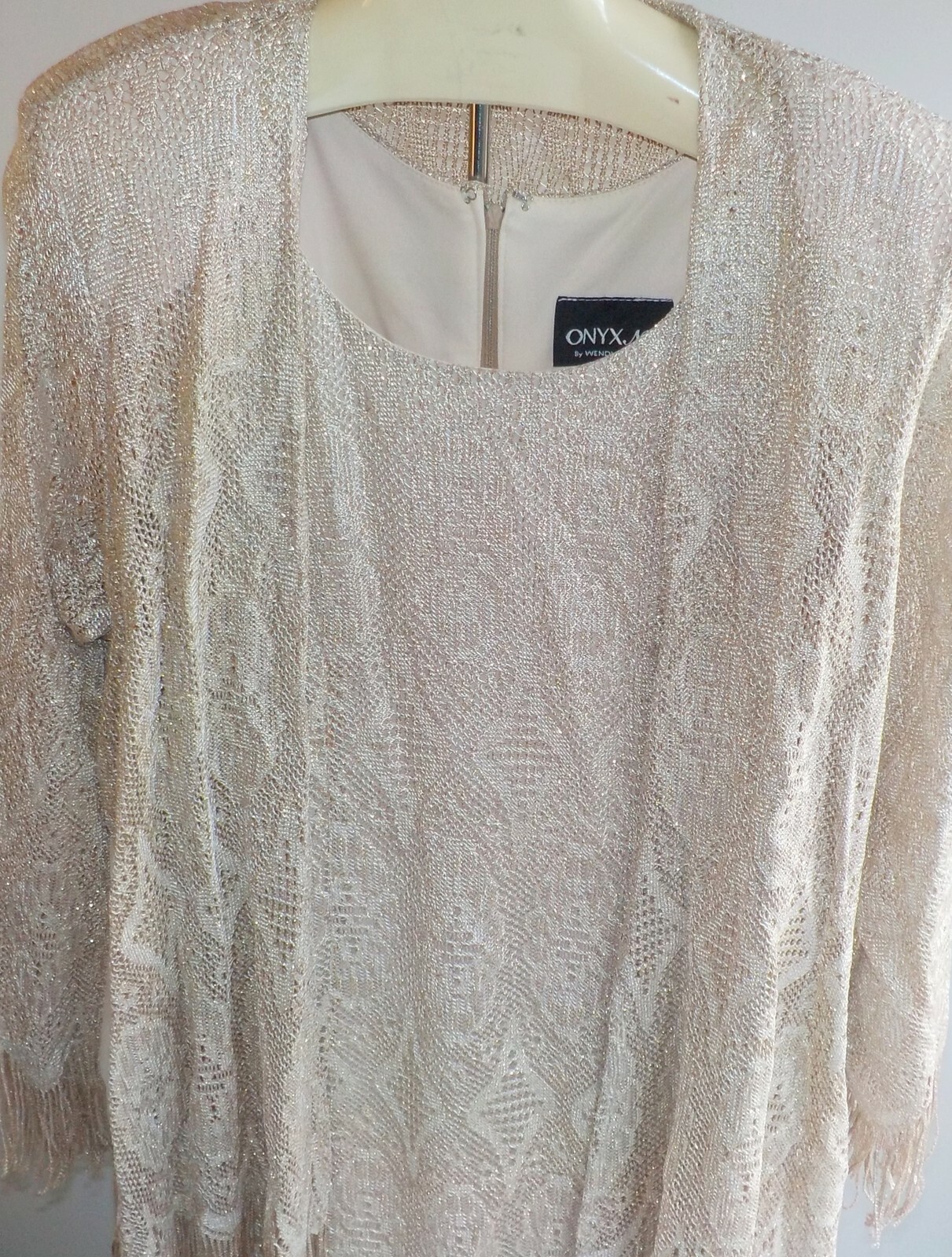 Vintage Onyx Nite dress gold metallic fringe evening occasion SZ 8