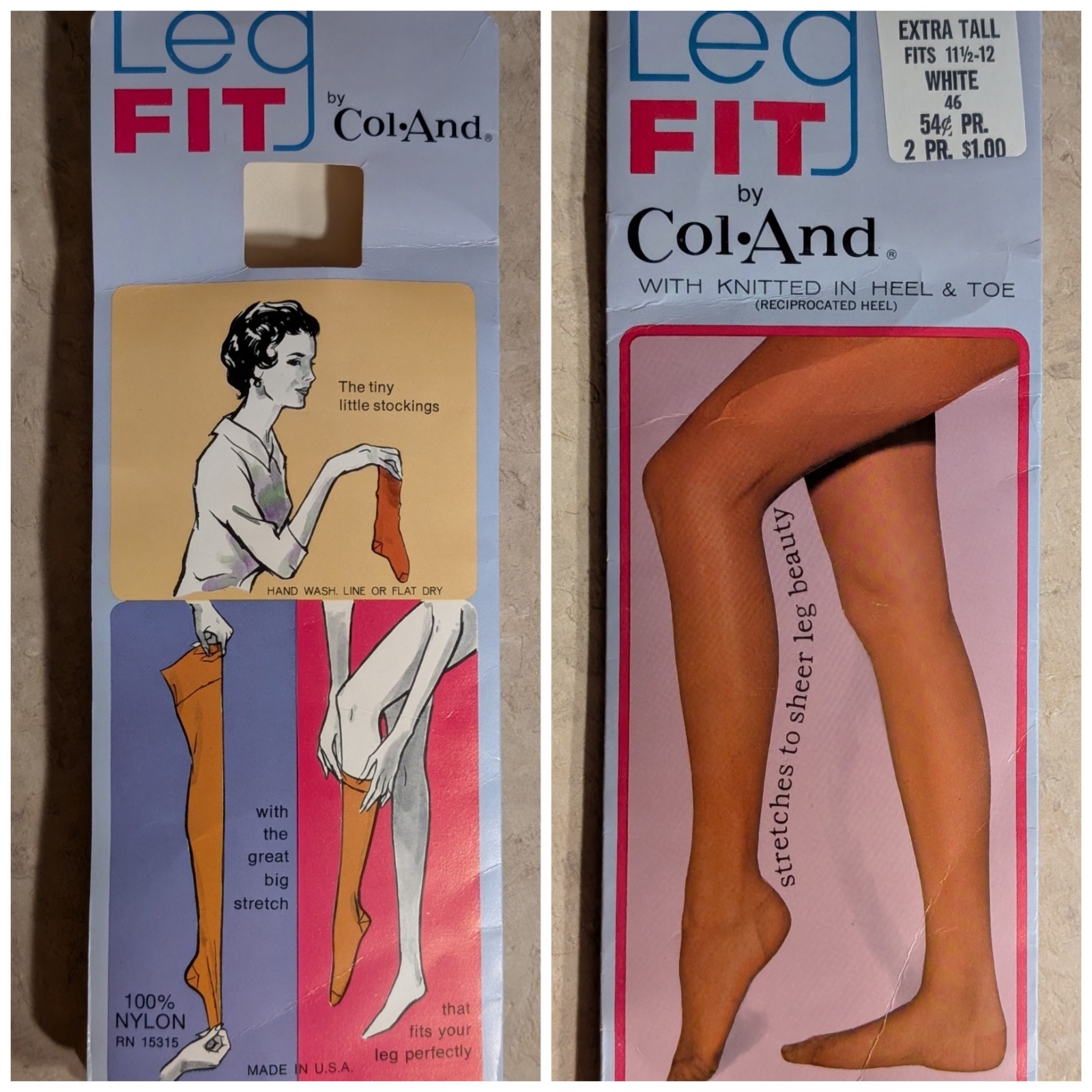 Vintage NOS 1960s White Nylon Stockings Leg Fit USA Extra Tall 11.5–12 Heel Toe
