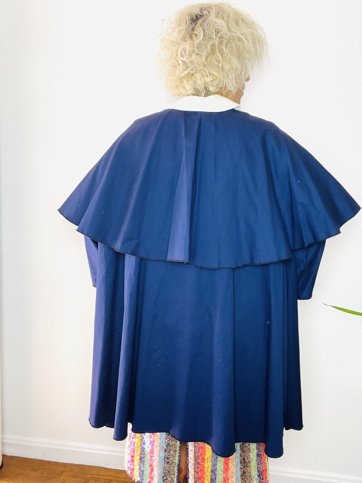 1980’s 80s Cotton Faille Oversized CAPE Peter Pan Collar Vintage Swing Coat L XL