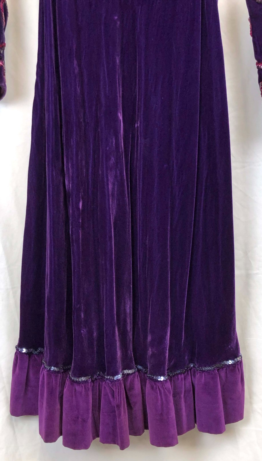 1910’s 1920’s 1930’s Purple Velvet Midi Dress with Sequins, Mesh Sleeves