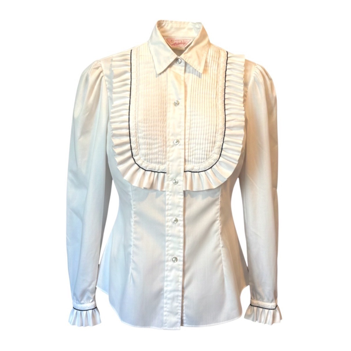 VTG H Bar C California Ranchwear White Ruffle Pintuck Western Blouse Size 34