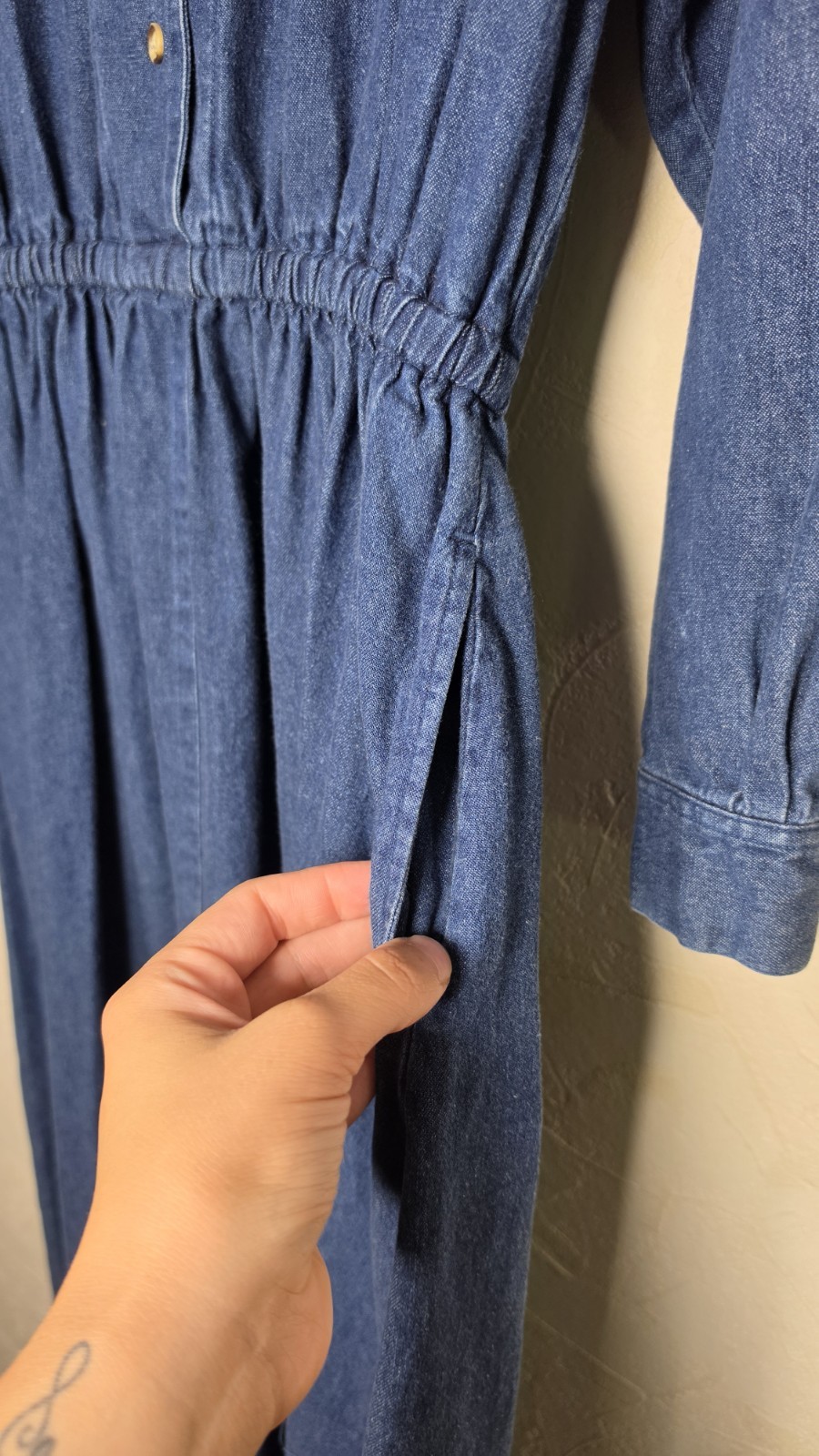 Vtg 90s Eddie Bauer Jean Long Sleeve Dress 100% Cotton Cottagecore Size Small