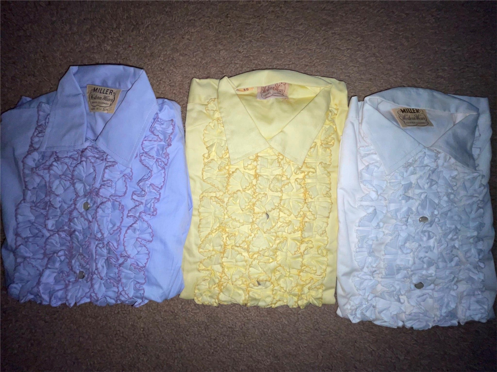 VTG 60S 70S WOMENS 30 34 38 MILLER RUFFLE TUXEDO WESTERN COWBOY SHIRT