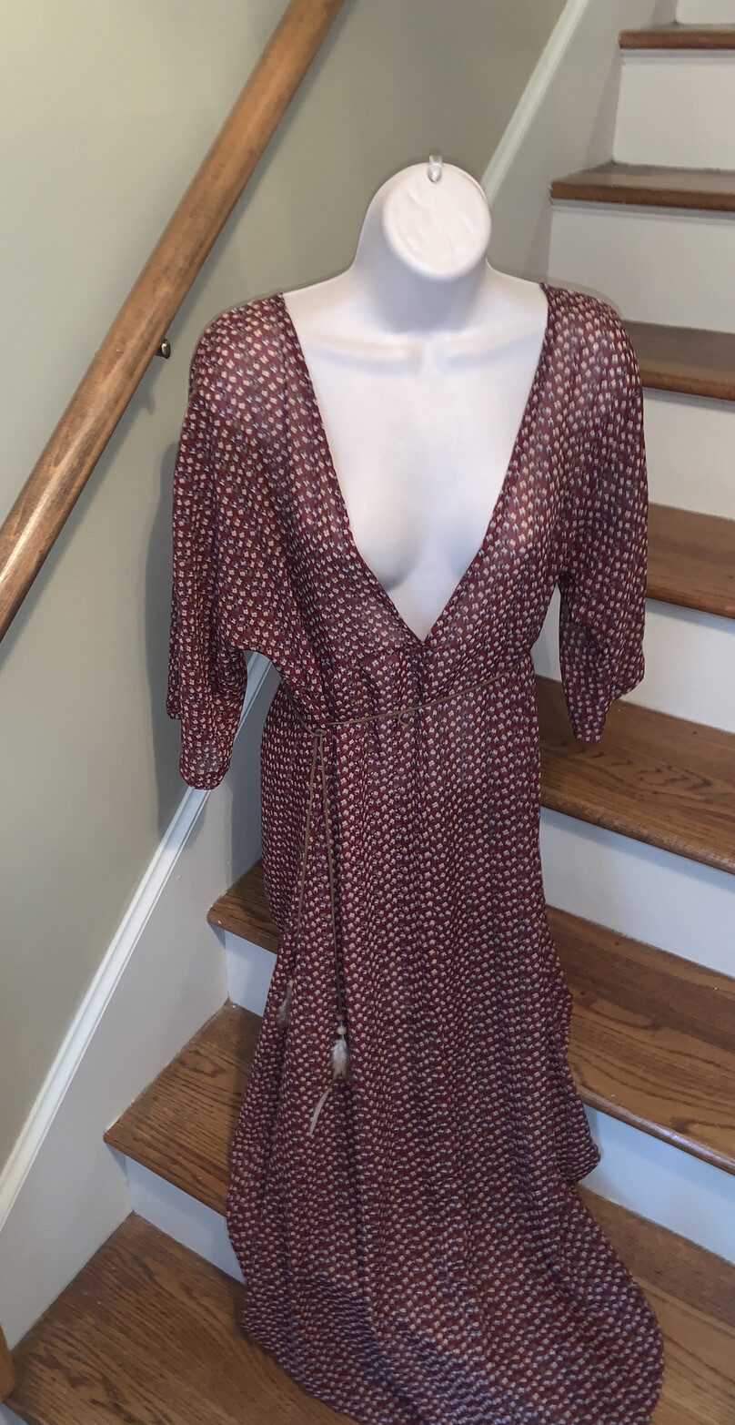 Vintage Gunne Sax Maxi Calico Feather Dress Cottage Core Prairie Boho M ❤️tb68