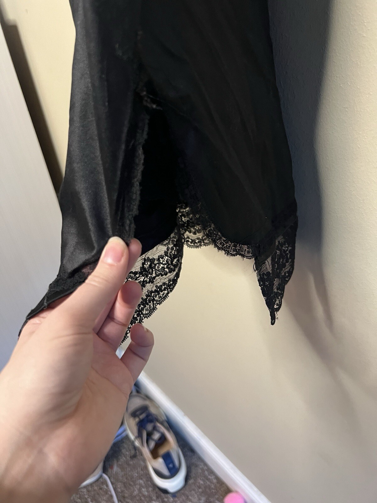 Vintage Vanity Fair Black Lace Satin Slip Nightgown Dress Small Made In USA