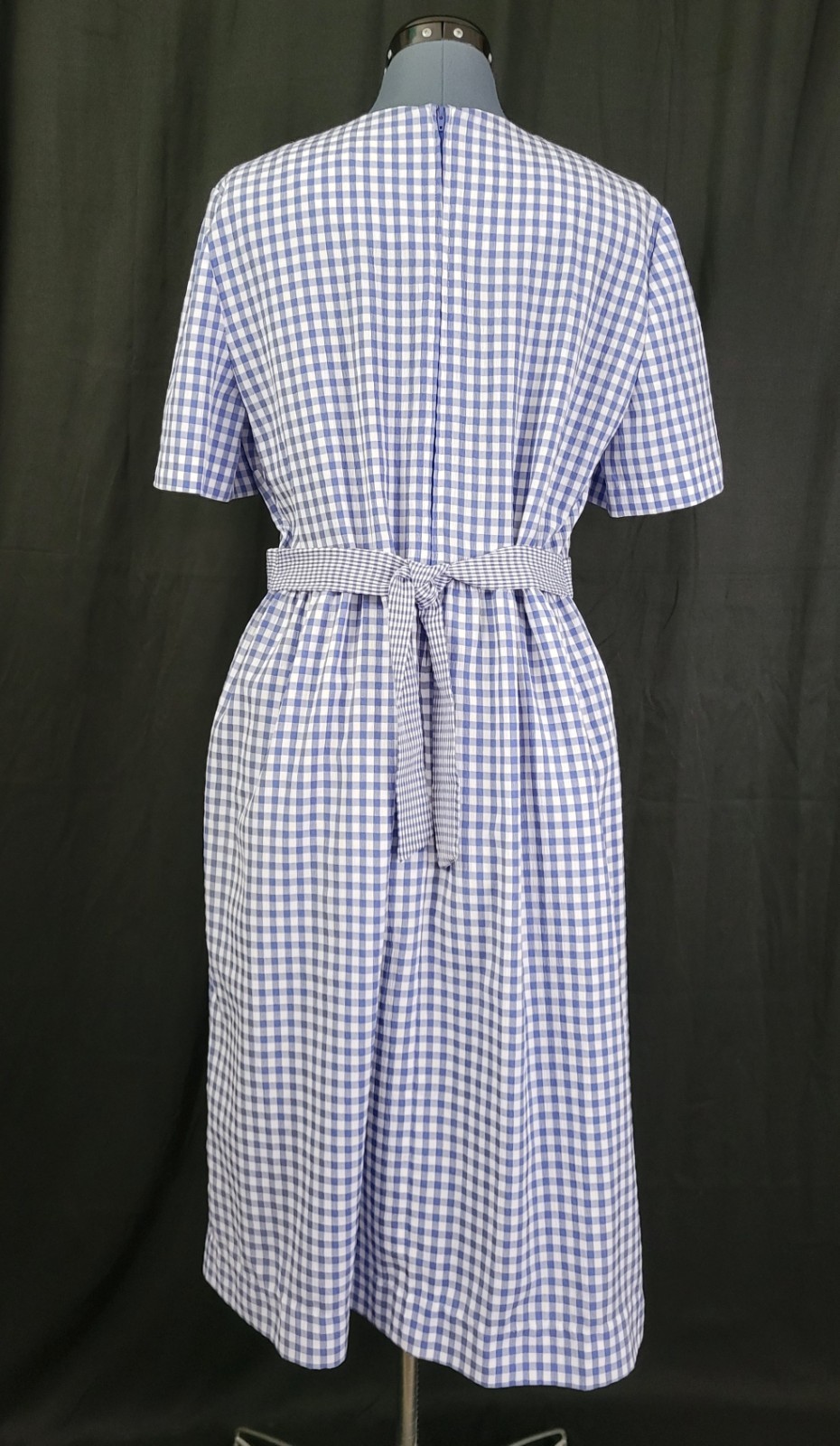 Vintage Kathie Lee Blue & White Gingham Checked Dress w Tie Waist Size 12