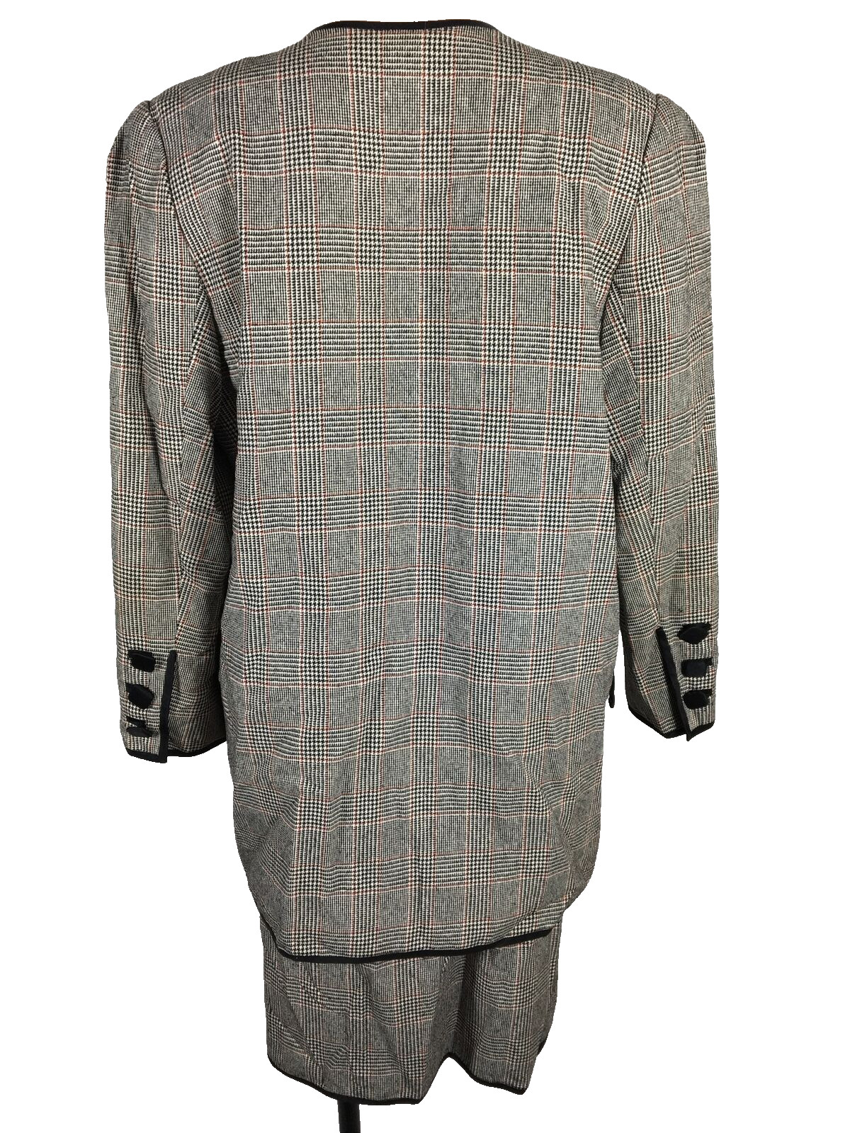 Vintage 80s Stanley Platos Martin Ross Sz 10 Plaid Black Skirt Suit MOD Retro