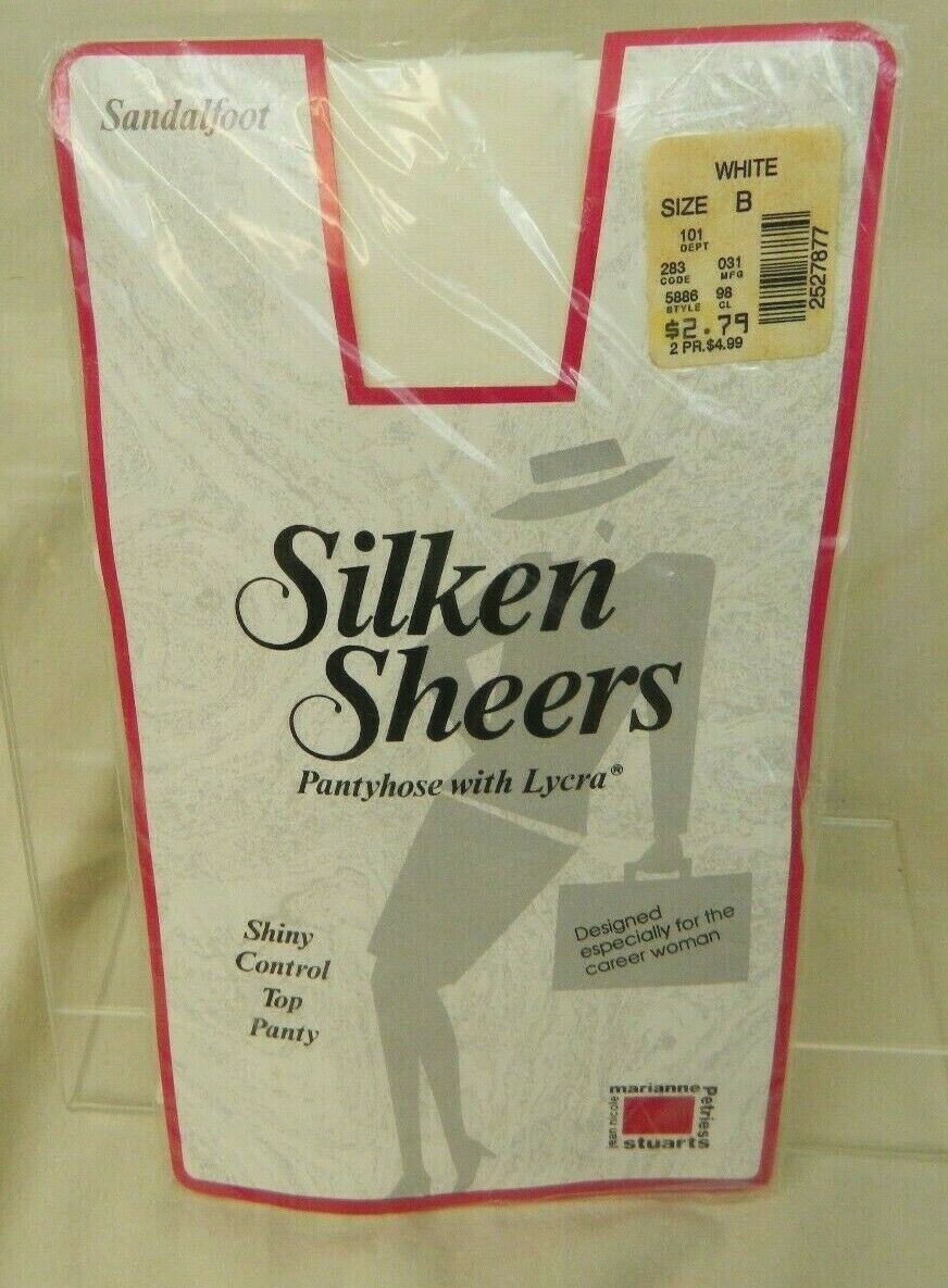 Silken Sheers Pantyhose Sandalfoot White Size B NIP