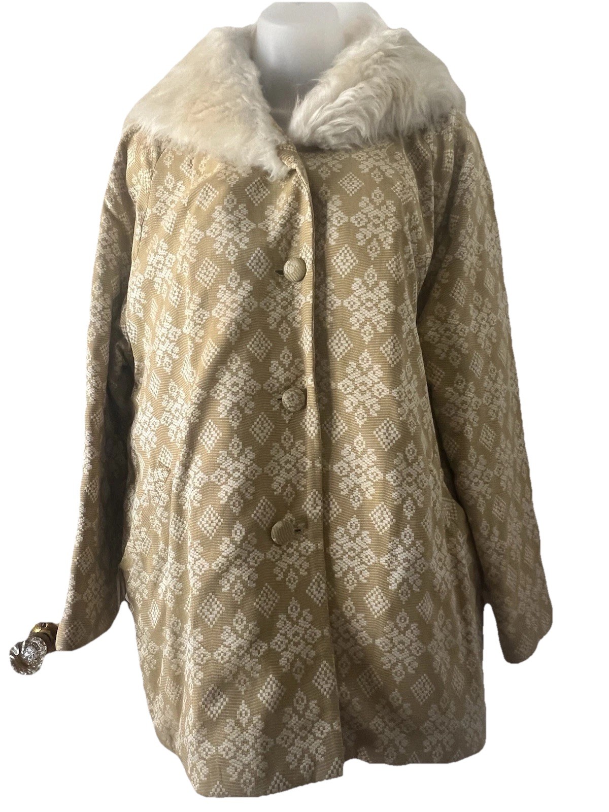 Vintage White Stag Women’s Coat Late 60’s Early 70’s Faux Fur Collar Size Large
