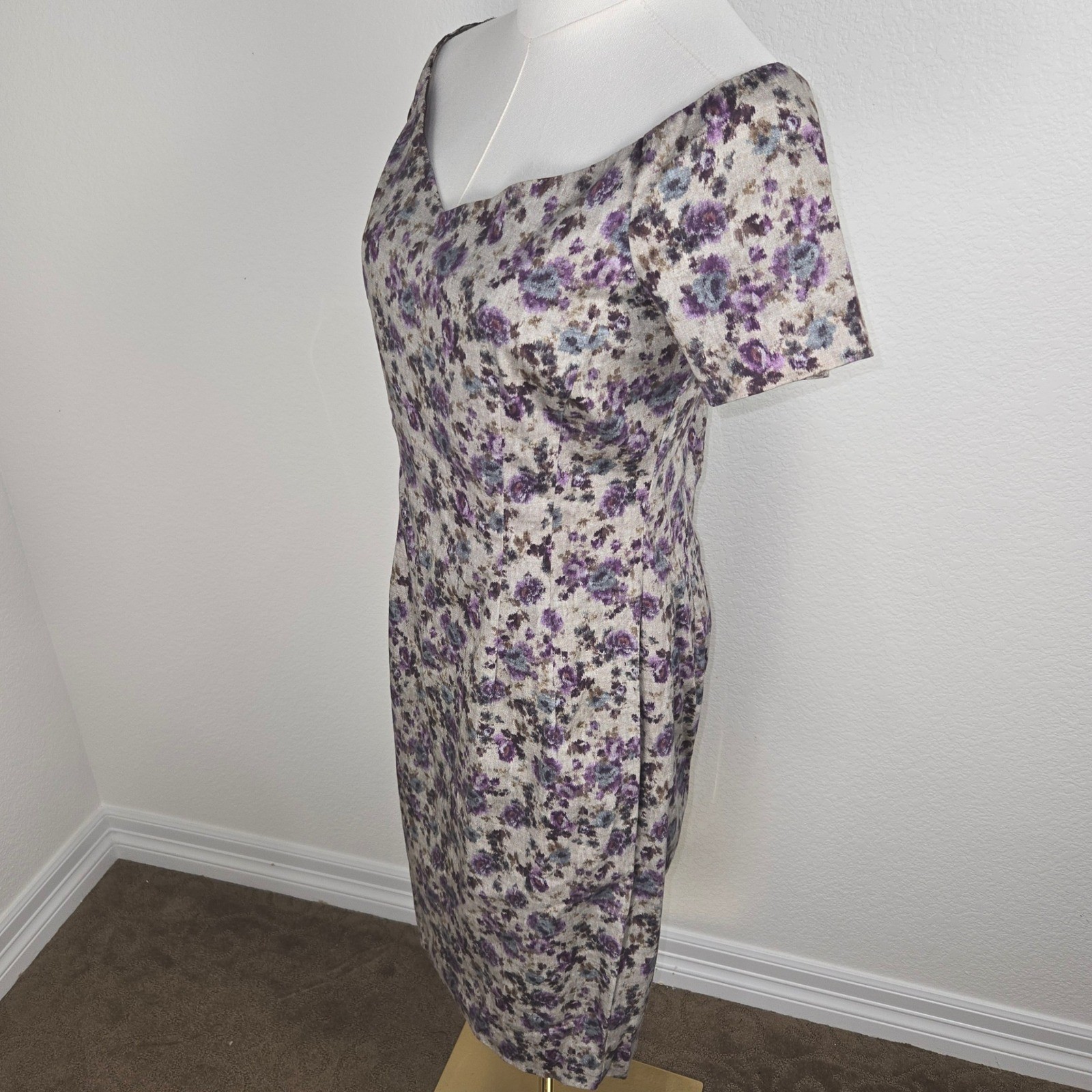 Zara Basic Floral Dress Wide Scoop Neck Cottagecore Back Slit Purple L Romantic