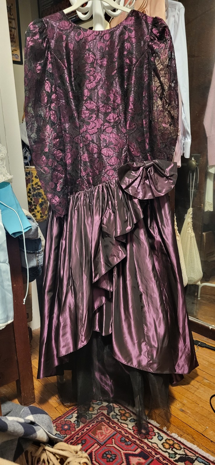 Vintage 80’s Loralie Original Purple & Black Taffeta Lace Punk Goth FL Dress 8