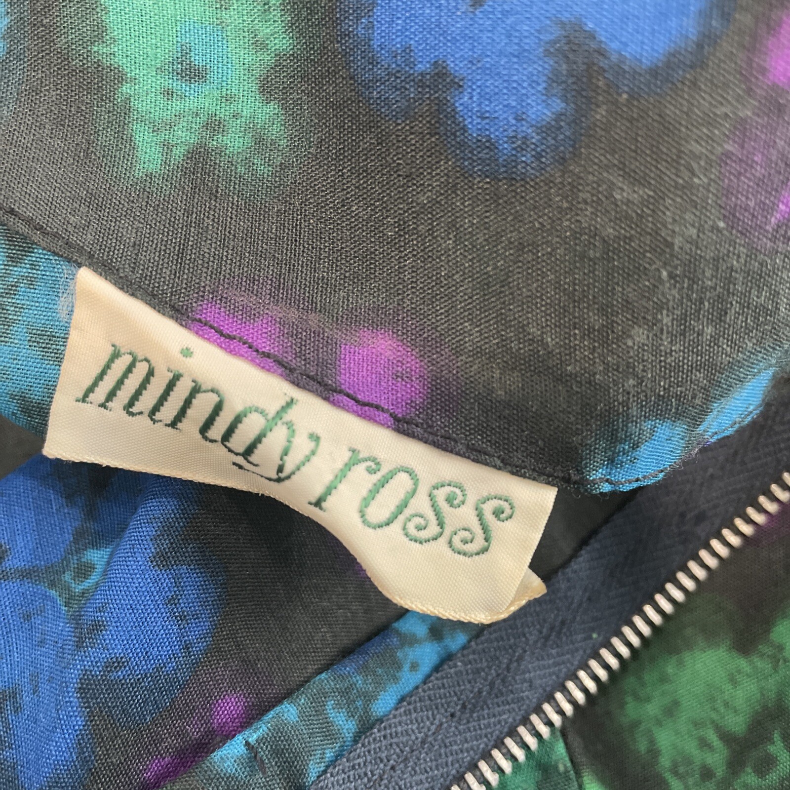 Vintage Mindy Ross Dress Fit and Flare Black Bright Flowers Party MOD Retro