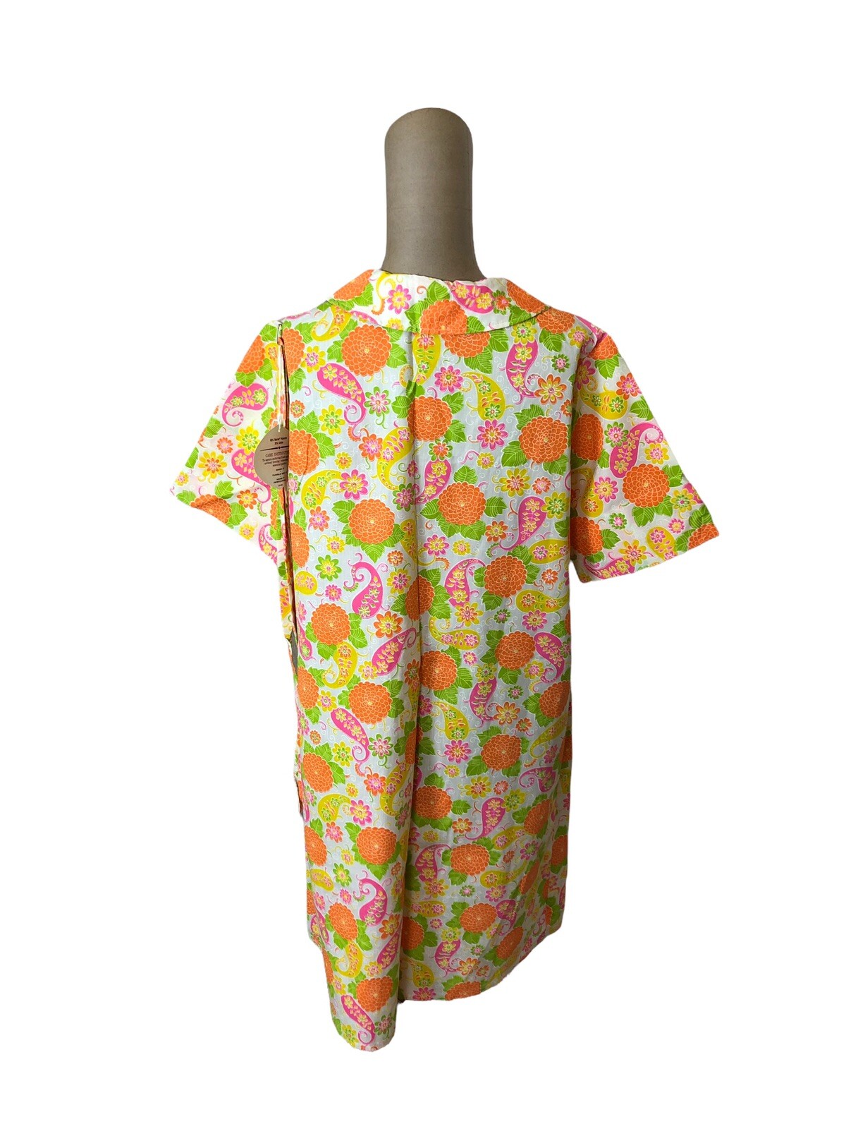1960s Penneys House Dress Loungewear Floral Orange & Pink Size 12 Deadstock