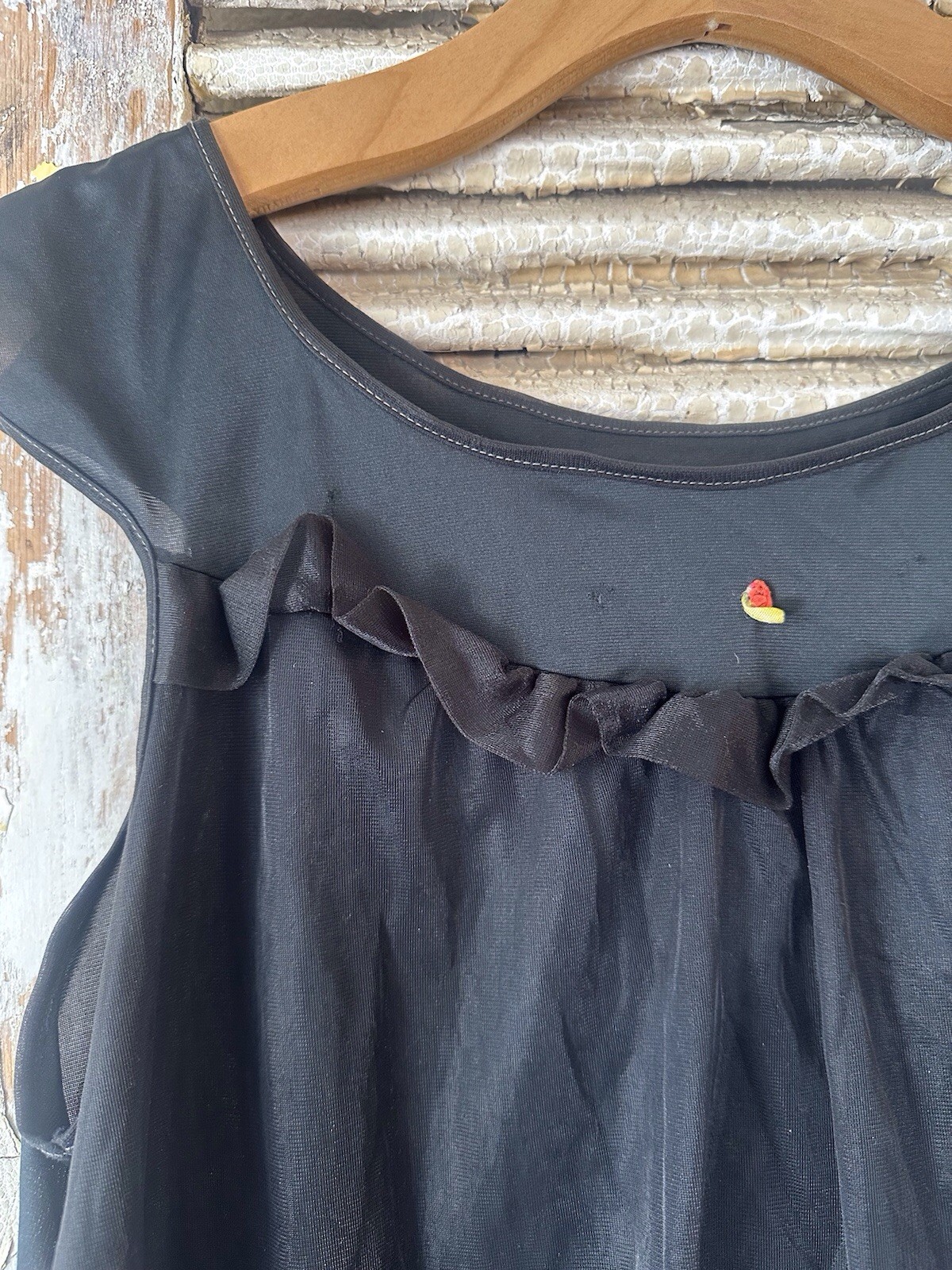 A7 Vintage Tall Fashions Of California Nylon Black Nightgown- 2 Piece Set! Sz S