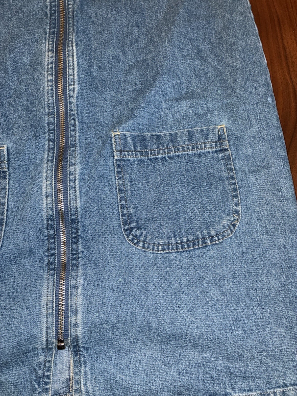 Y2K No Excuses Denim Jumper Dress Size S Blue Jean Full Zip Mini Pinafore