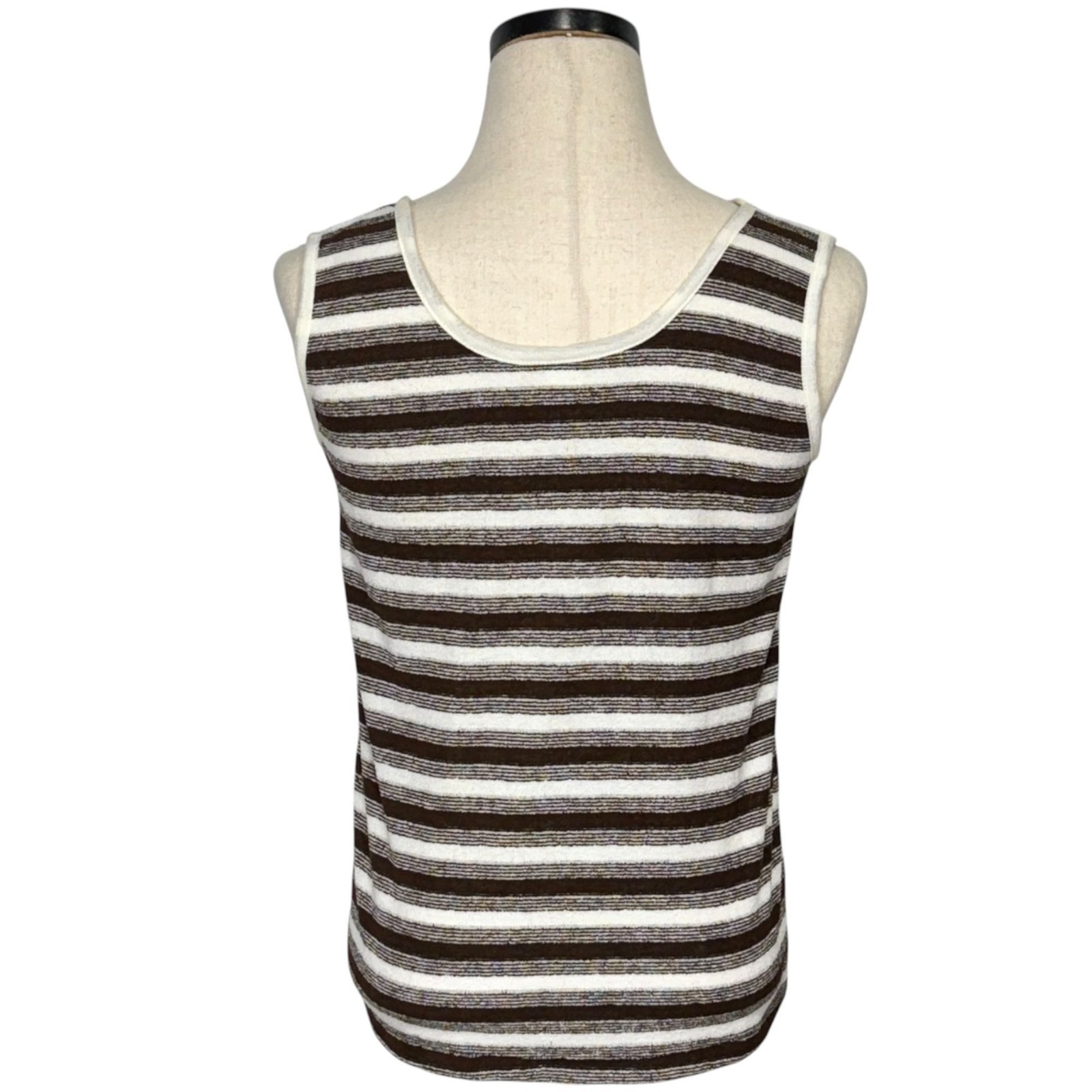 Vintage 70s Striped Brown & White Sleeveless Monsanto Small Tank Top