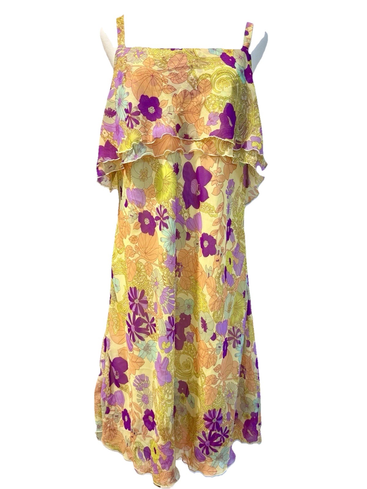 Women’s Vintage 90s Mlle Gabrielle Yellow dress Volupt Psychedelic Floral 16w