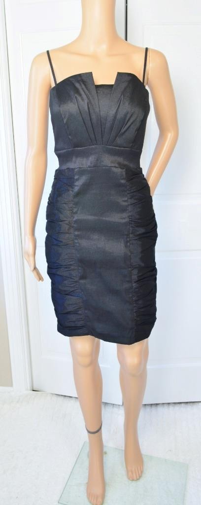 VTG 80s Eureka Black Mini Empire Ruched Shelf Bust Bandage Party Cocktail Dress