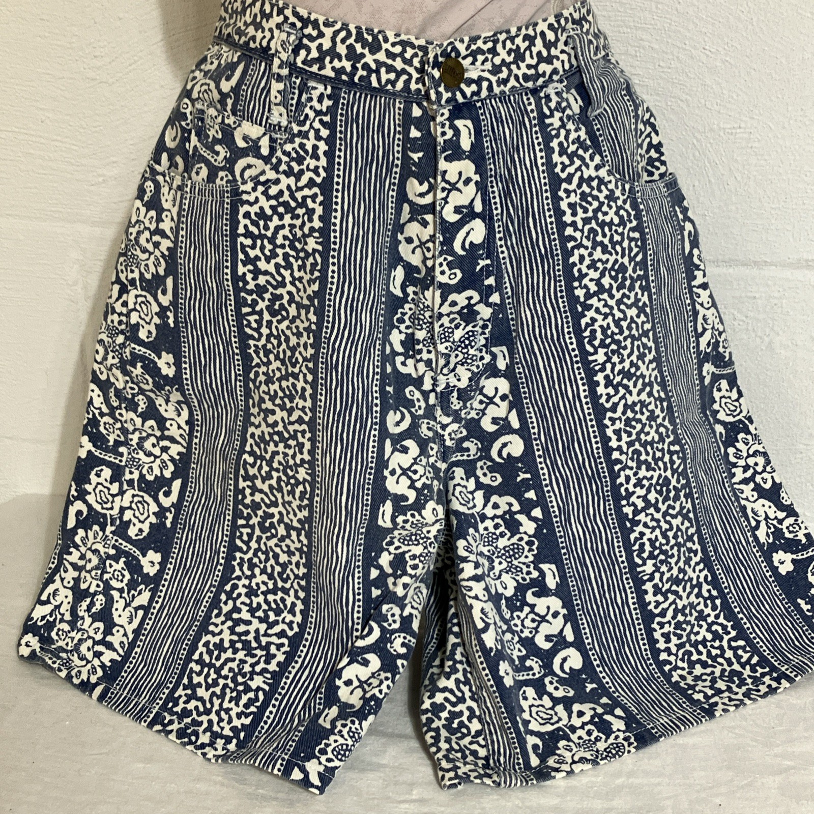Vintage 80s/90s Stefano Womens M High Rise Stripe Denim Shorts Y2K Jorts Retro