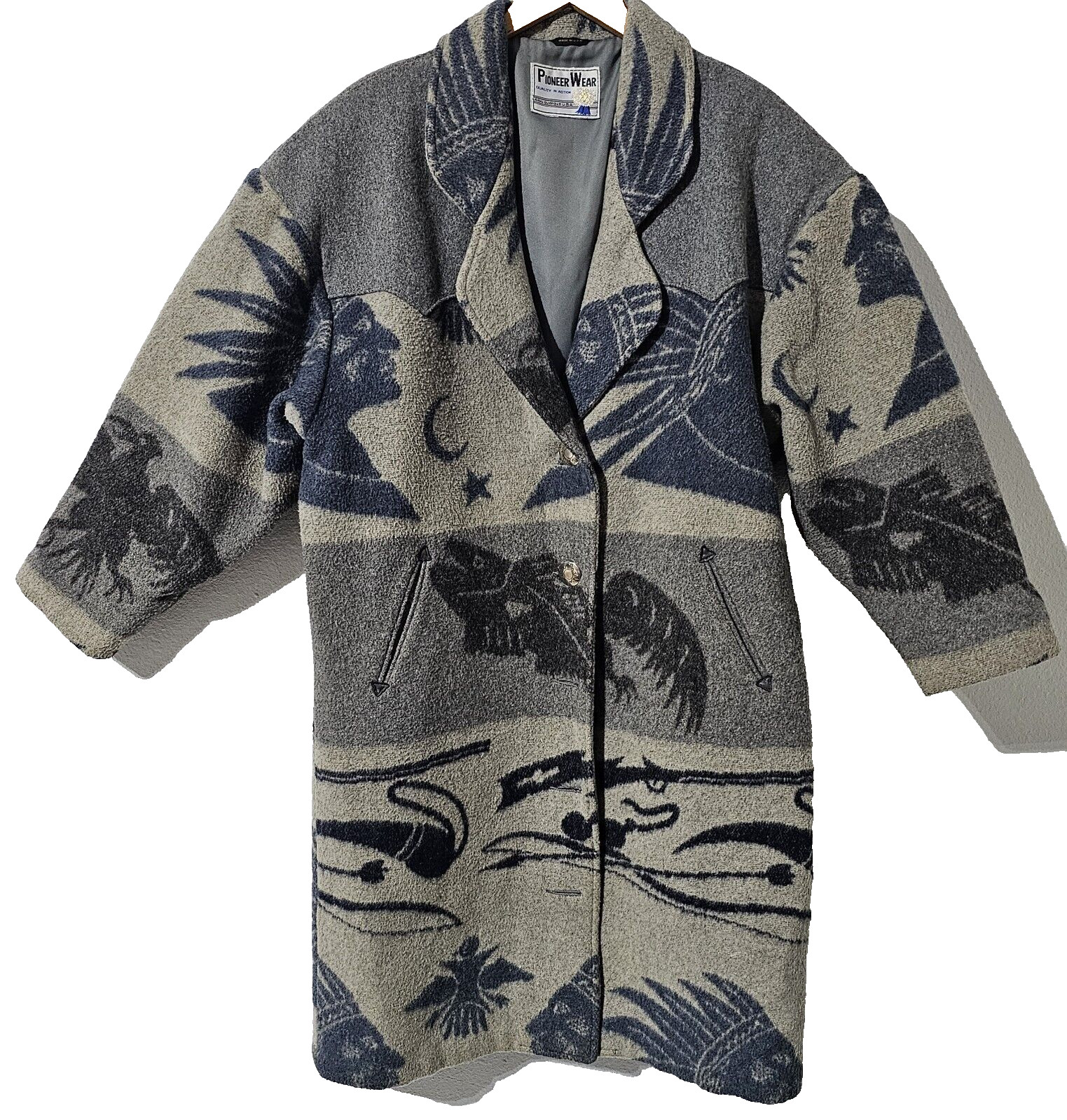 PIONEER WEAR Wool Vintage Coat Southwestern Native American Prints free size