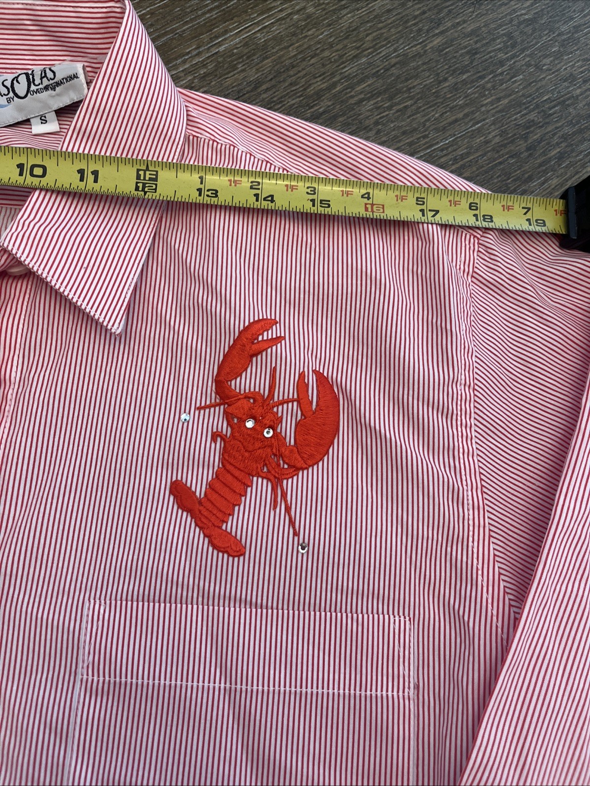 Las Olas Women’s S Striped Vintage Shirt Long Sleeve, Button Front.Lobster