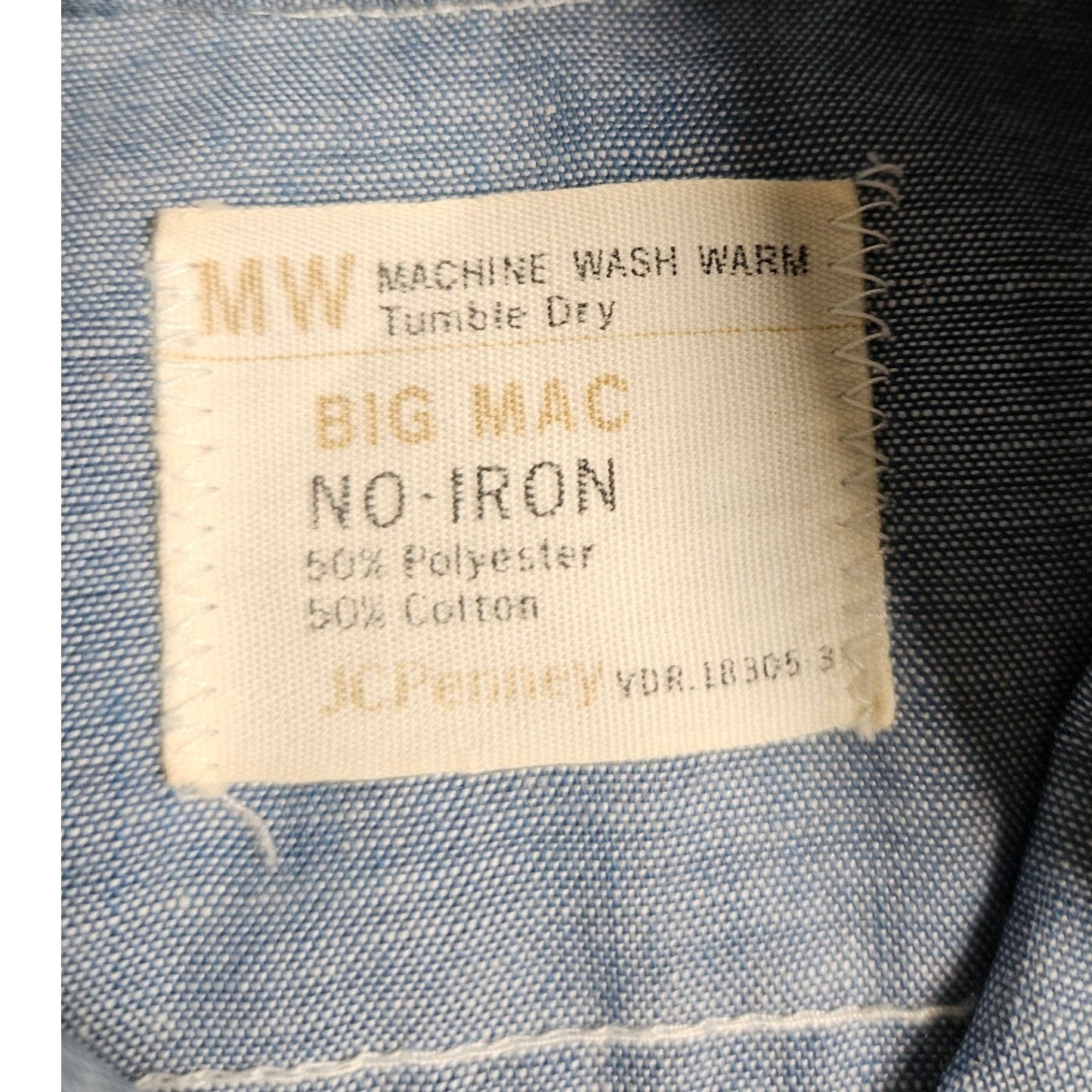 Vintage Big Mac JCPenney Hand Embroidered Chambray Shirt Blue Floral Bird S/M