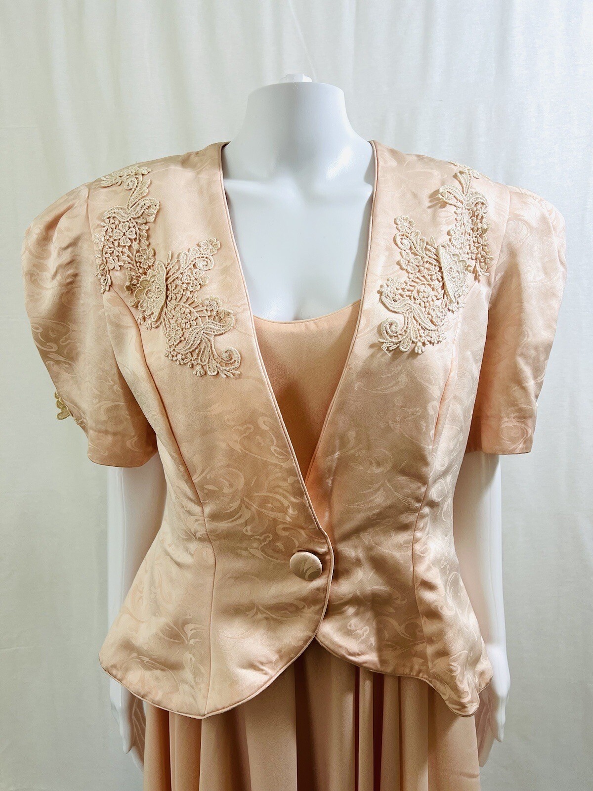In the Mood Vintage Pink Peach dress And Jacket With White Lace Sz. 16