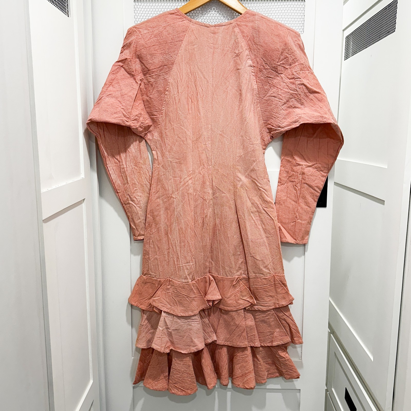 Vintage 80s 90s Asymmetrical Zipper Dress Ruffles Wash Artsy Designer Cotton