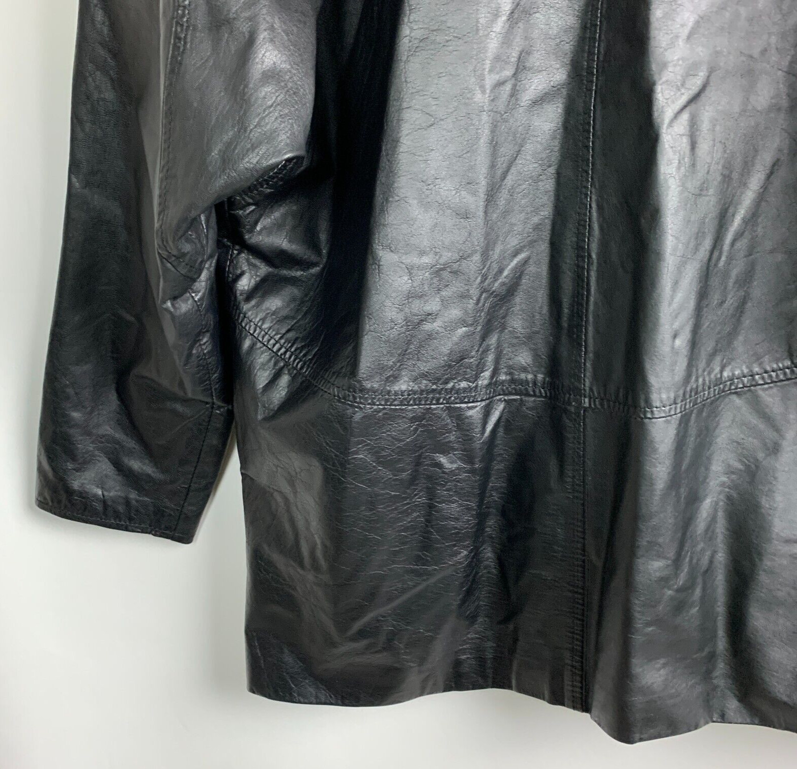 CC Hughes Vintage Jacket Black Leather Collared 1-Button Pockets Lined Size M