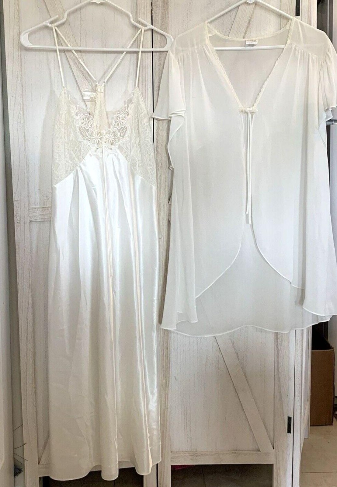 Avon Intimates 2Pc Lingerie Maxi Slip Dress Lace Pearls Sheer Topper 1X VTG 90s