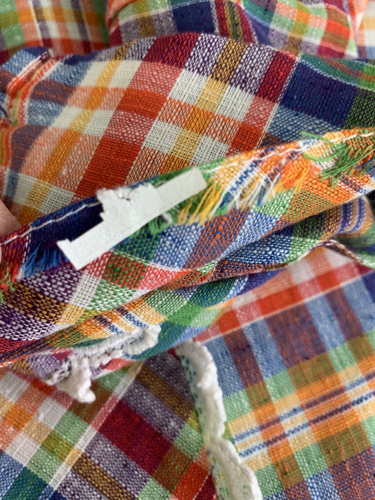 Vintage 1960s Mod Bright Plaid Woven Cotton House Dress 48” Bust /48” Waist