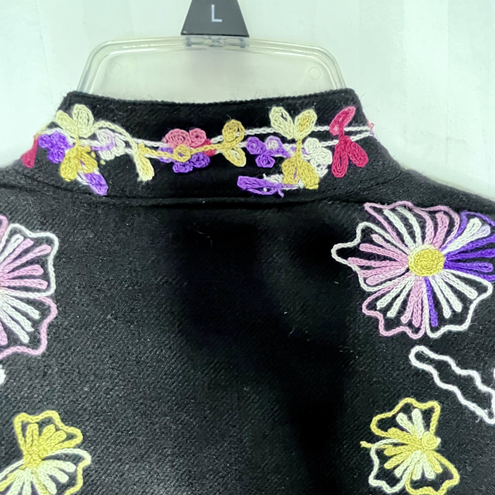 Vintage Womens Floral Embroidered Jacket Top Wool Blend Size L Art to Wear