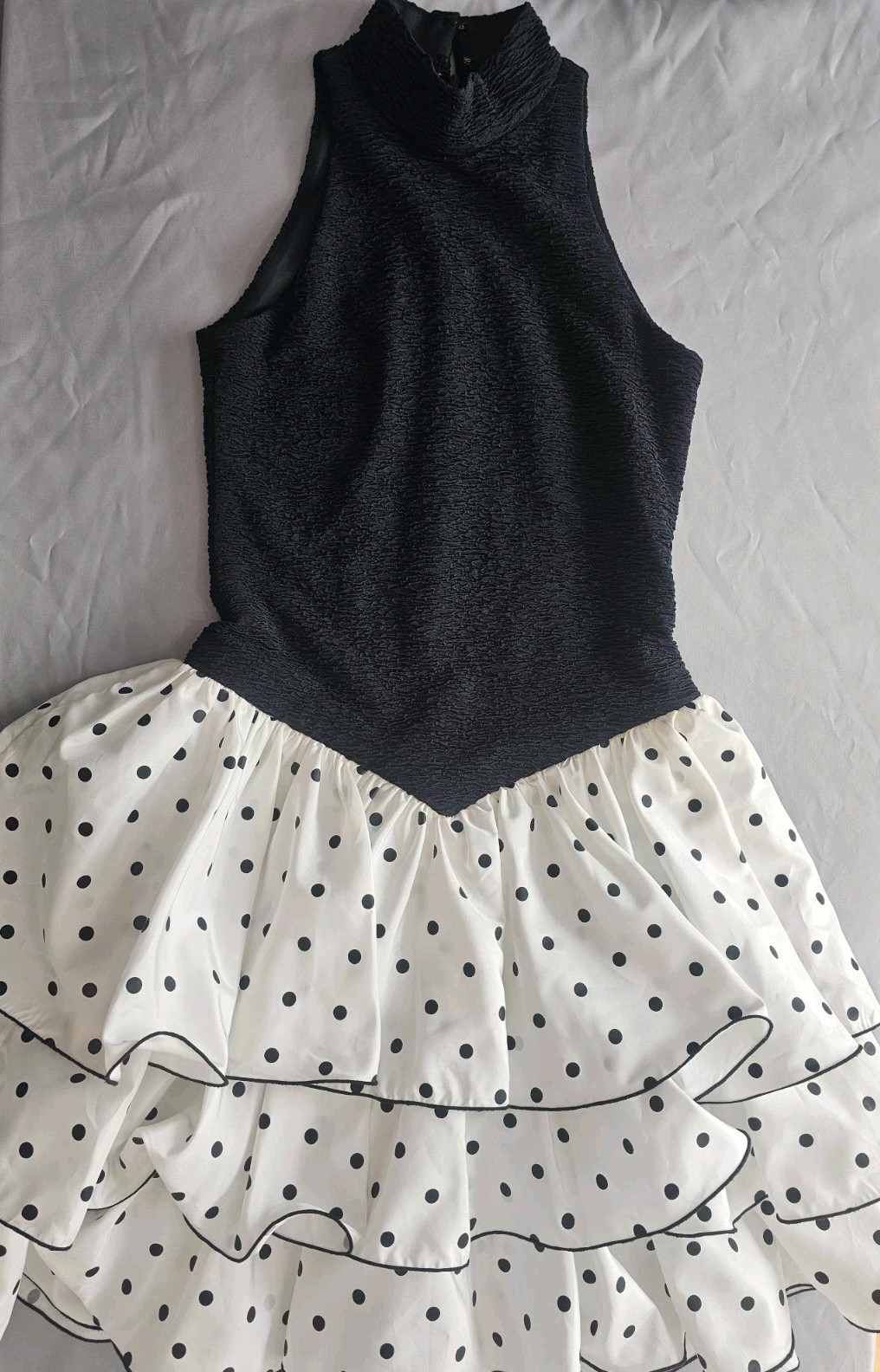 1980’s Huey Waltzer for Darcy 80s Prom Polka Dot Dress Size 5/6 Black White USA