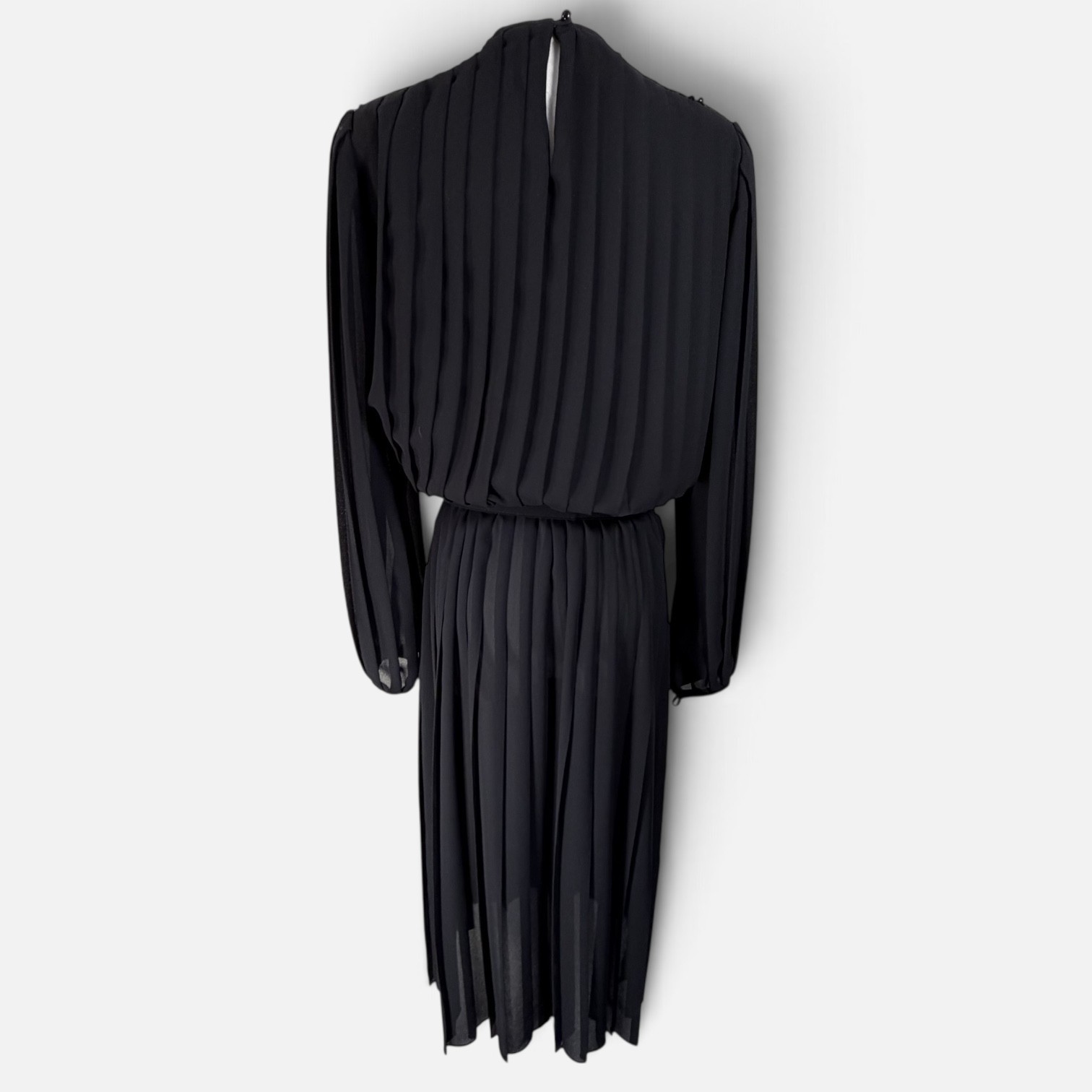 Vintage Anthony Sicari Black Accordion Pleated Dress Belted Sequin USA 10