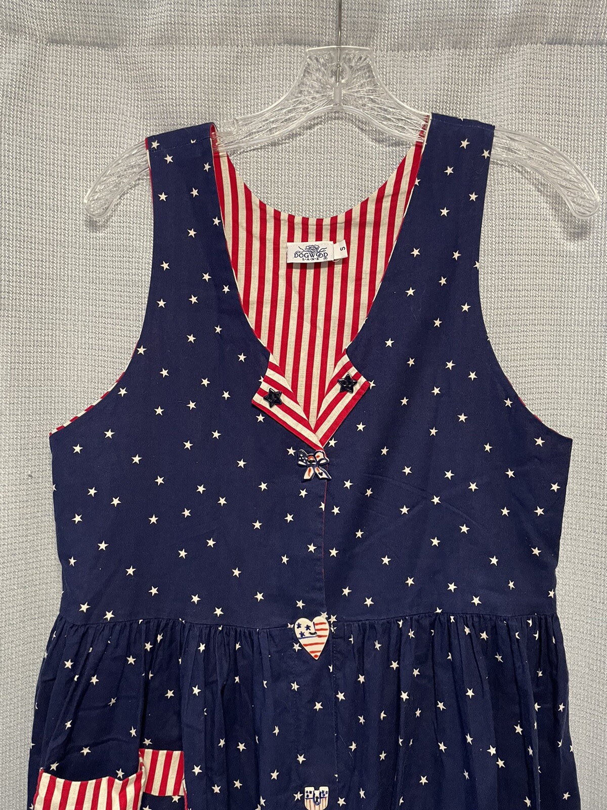 Vtg Dogwood Lane Dress Small Patriotic Navy Stars N Stripes USA American Flag