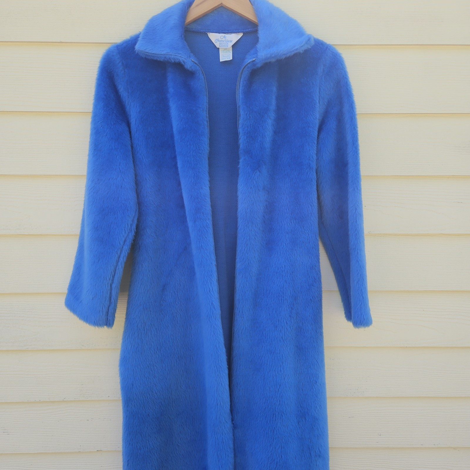 Vtg 1970s Sears At HomeWear 1/2 Zip Robe Womens XSP 4/6 Fuzzy Plush Blue Glam