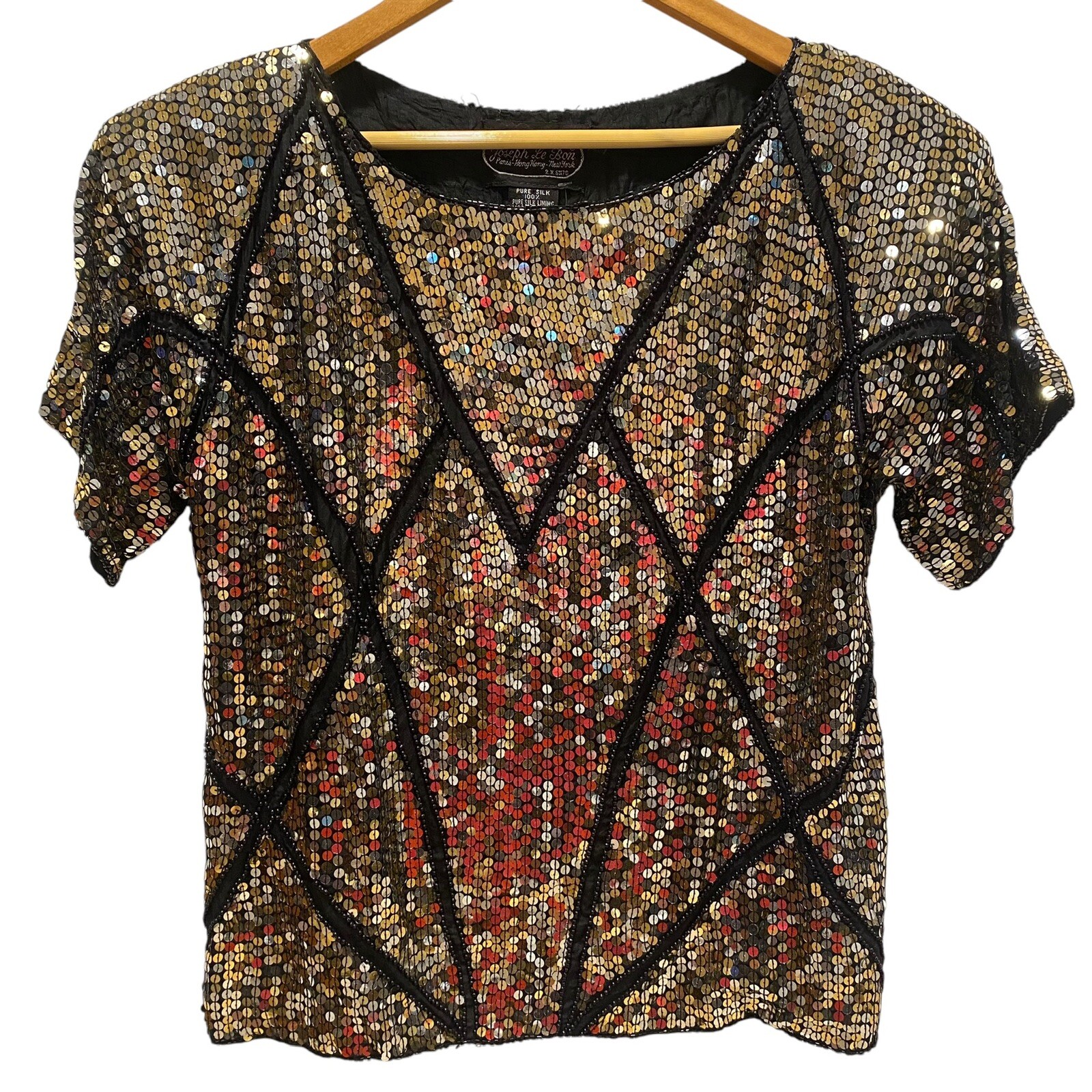 Jean For Joseph Le Bon Vintage 80’s Silk Gold Sliver Sequin Top Women’s Large