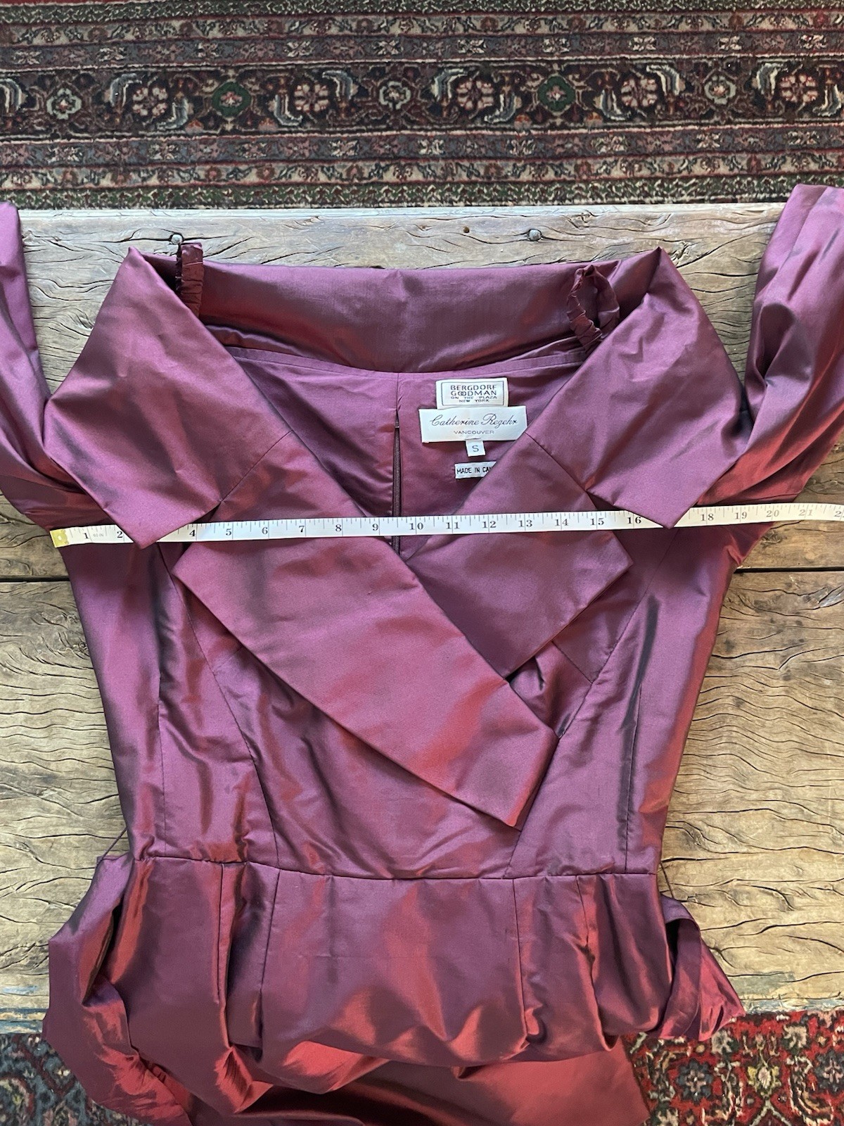 Vtg 1990s Catherine Regehr Dress Burgundy Silk Taffeta Evening Formal Dress Sz S