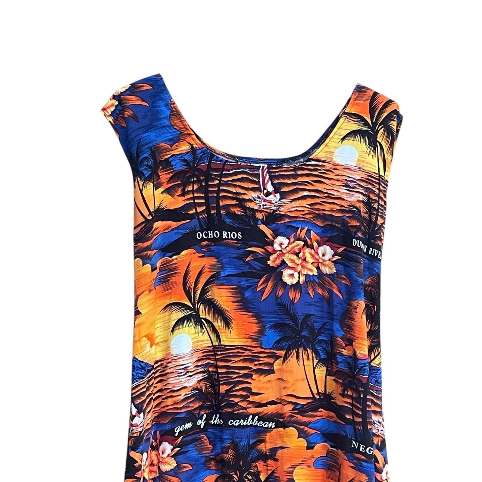 Jamaica Tropical Maxi Dress XL Orange Blue Beach Vacation Boho Casual Cruise