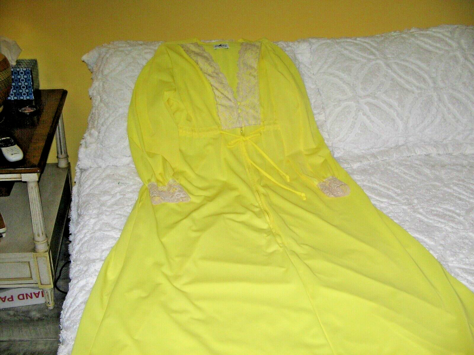 Vintage 1960’s Babydoll Nylon Nightgown Butterfield 8- M/L-Yellow Lace Long