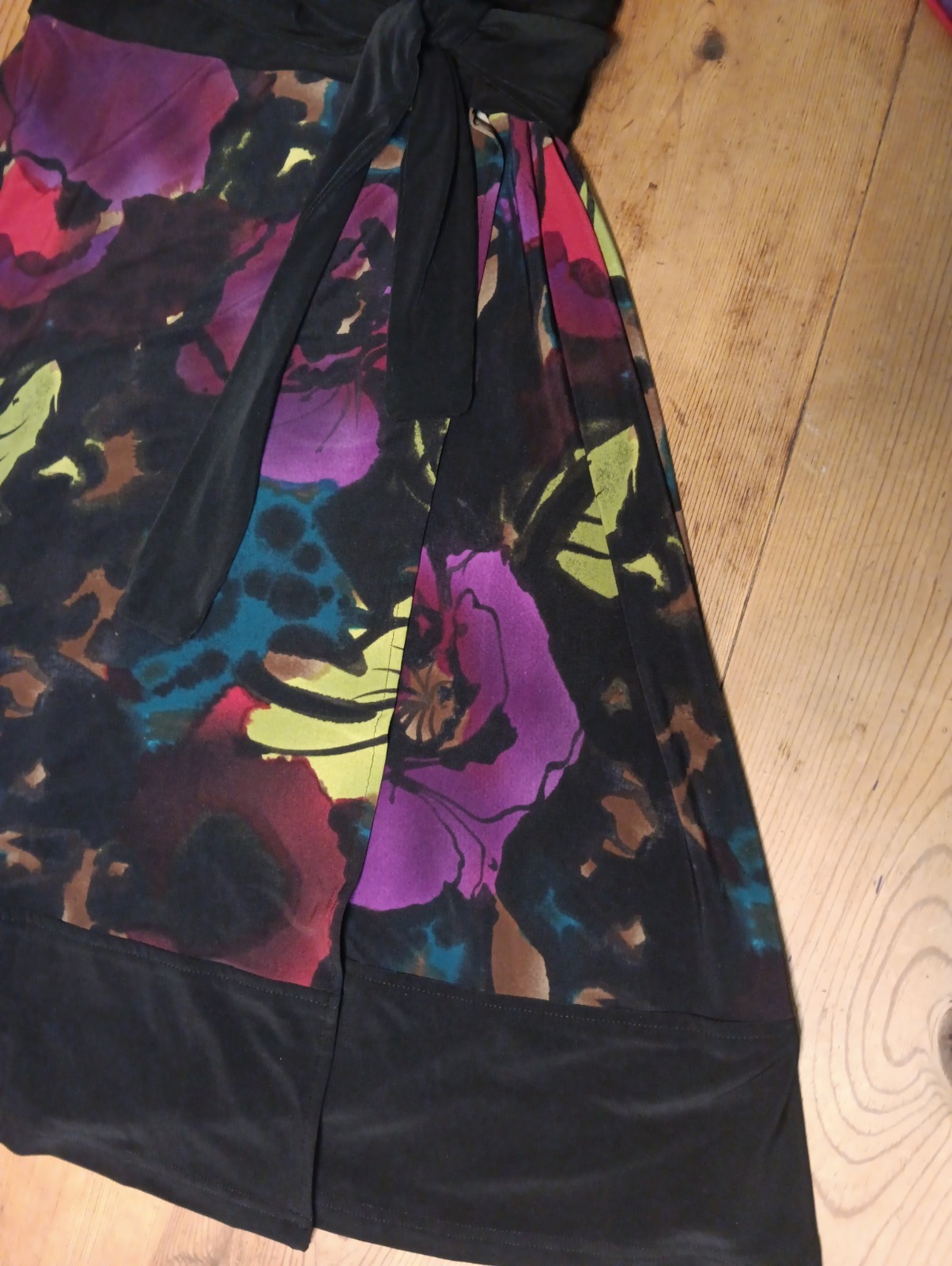 Vtg Jones New York Women 6 Wrap Dress Dark Floral Indie Artsy Stretch Knit Y2K