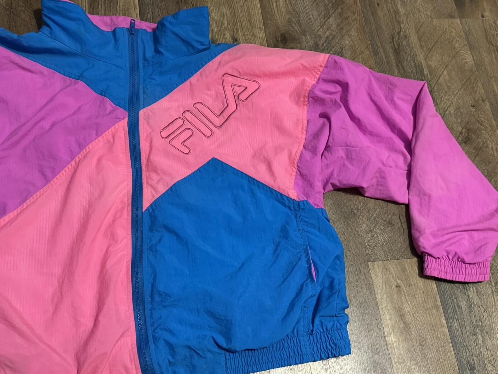 Fila Vintage Wind Breaker Highlight Pink & Blue! Women,s L Check Photos Stain!