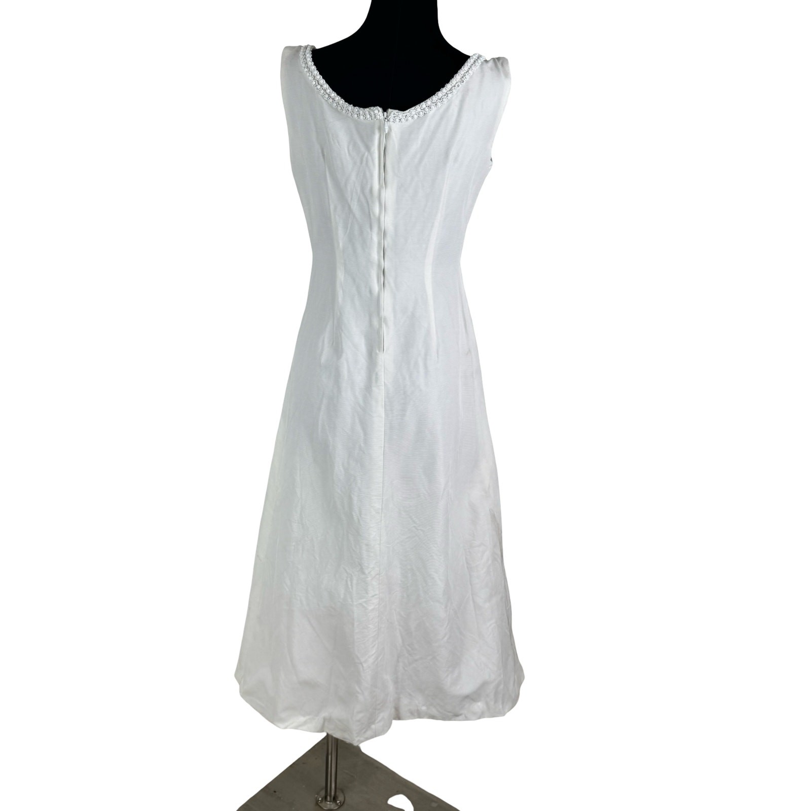 Vintage 60s White Beaded Wedding Dress Gown Ribbed Faille Project Costume AS IS
