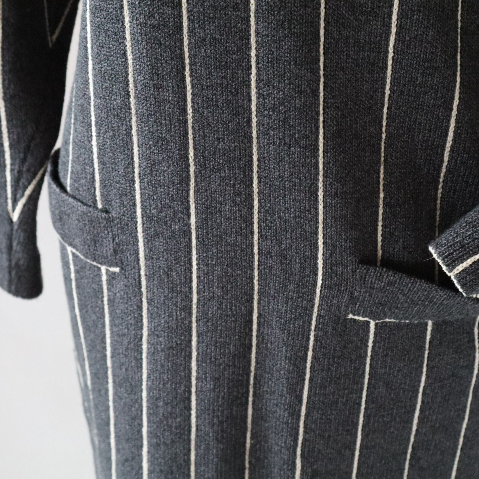 Vtg Don Sayres Wellmore Wool Knit Dress Navy Blue Pinstripe Long Sleeve Sz 10