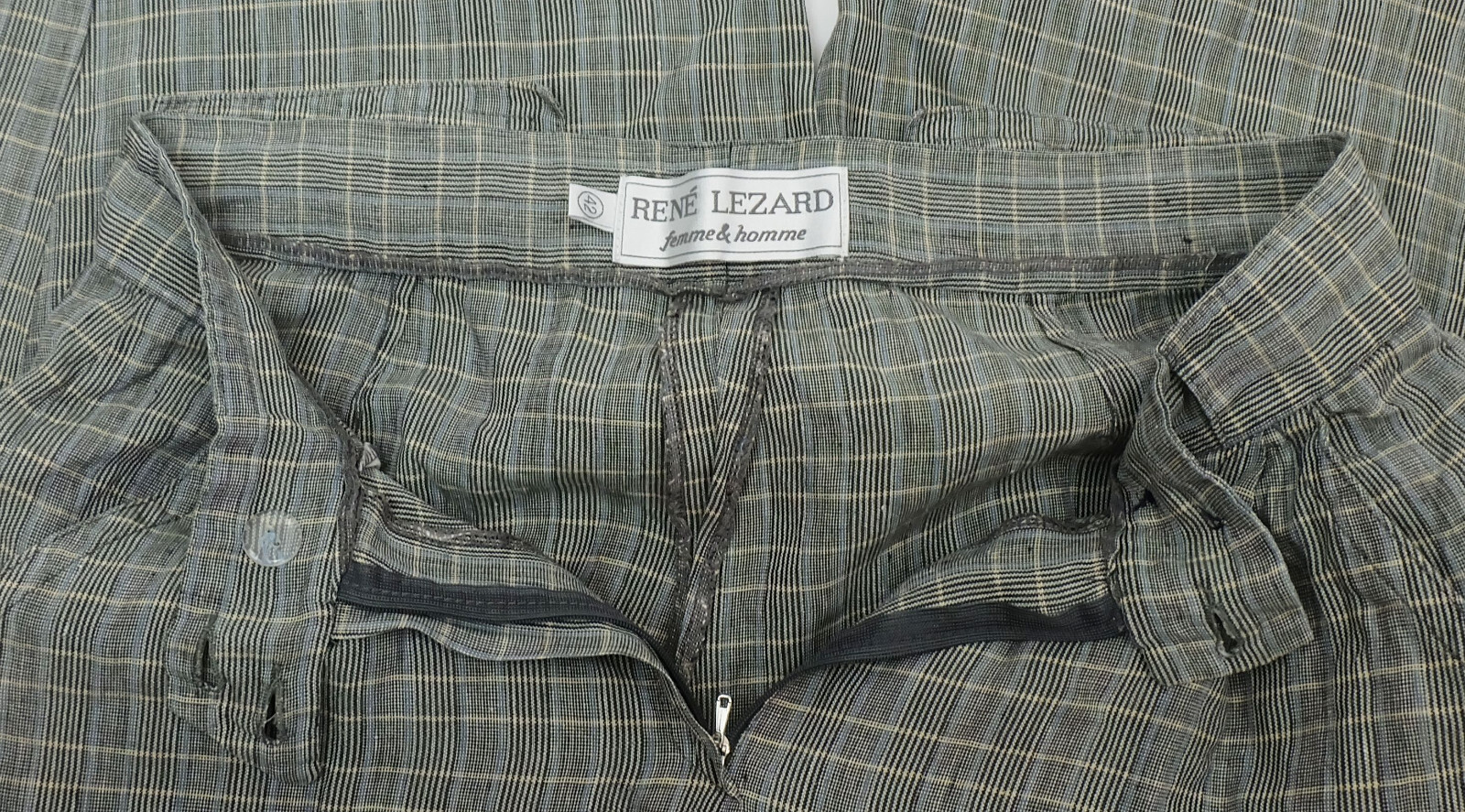 Vintage 1980s Linen Pants RENE LEZARD Plaid Cuffed Wide Leg Pants 38/40